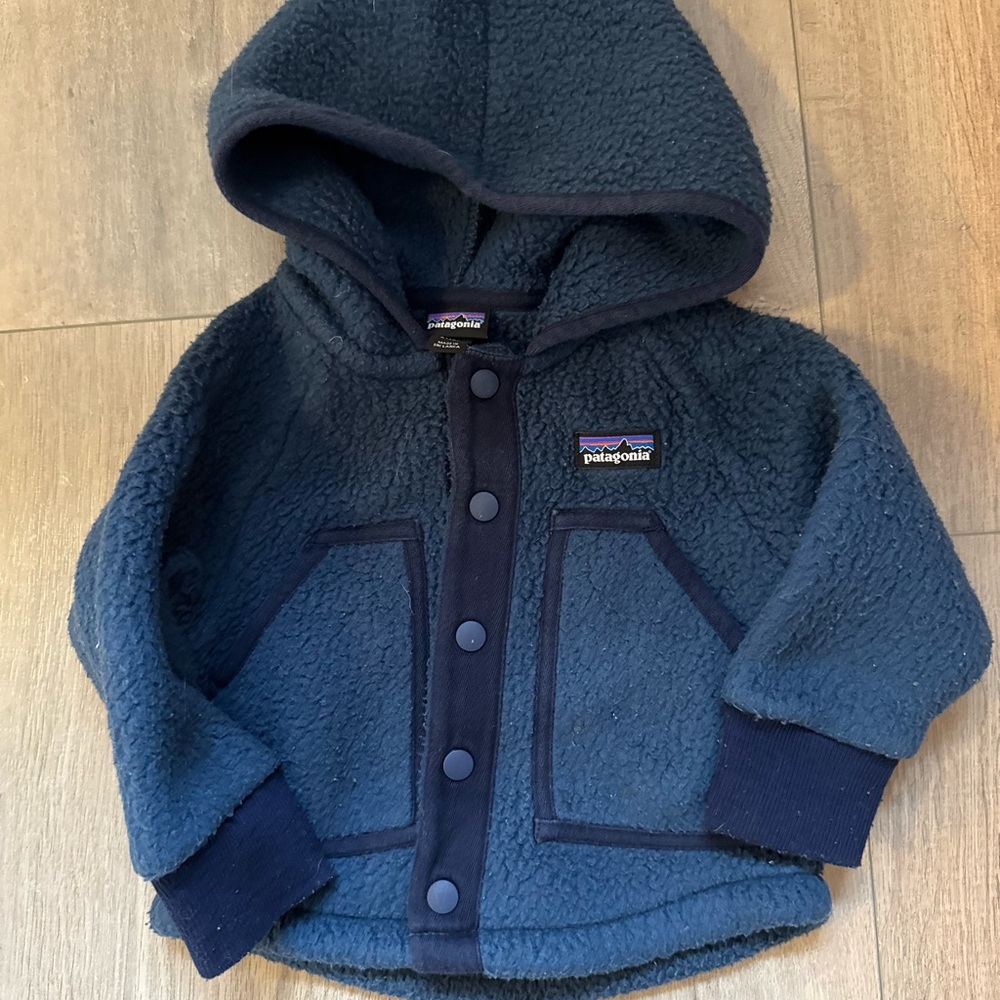 Patagonia Navy Blue Fleece Hooded Jacket for Kids